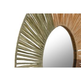 DKD Home Decor Espejo Boho Natural Verde Rafia Cristal 40 x 40 x 2 cm