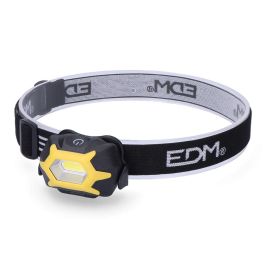 Edm Linterna frontal LED 1W, luz fría 6500K, 3 modos (120lm/50lm/flash), autonomía 2h, amarillo/negro