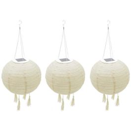 Lumisky LUM3760093541817 Juego de 3 faroles solares Himalaya Ø30cm Beige, crema y boda festiva LED blanco cálido