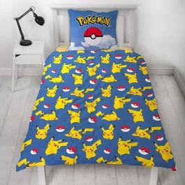 Pokemon AAARQ16155 - Juego de Cama Reversible Pikachu y sus Amigos - Microfibra - 140x200 cm + Funda 63x63 cm