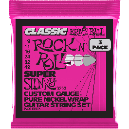 Ernie Ball Cuerdas Guitarra Eléctrica Slinky Classic Rock n Roll Pure Nickel Tripack .009-.042 (3 unidades) Precio: 25.88999974. SKU: B1AZ4RLHAS