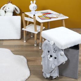 Home Deco Kids Caja-Puf Plegable Gris/Blanco con Pelo de Imitación para Decoración y Almacenamiento 38x38x38 cm