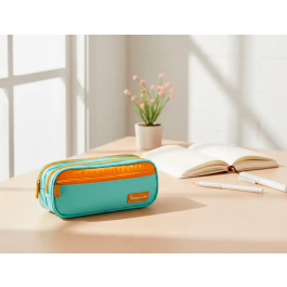 Liderpapel Estuche Portatodo Duo 3 Cremalleras con Bolsillo Frontal, Azul Claro, 220x90x70 mm