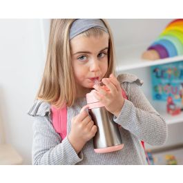 Kiokids Botella Termo Entrenamiento Unicornio Rosa 280ml Acero Inoxidable con Asas y Pajita Antiderrame para Bebés +6 Meses