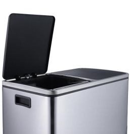 Kitchen Move MAJOR Papelera de Cocina Rectangular con Pedal Clasificación Selectiva 60L (2x30L) Acero Inoxidable Cepillado