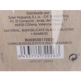Quttin Tarro de Borosilicato con Tapa de Bambú 9.5 x 27 cm, 1550 ml (12 Unidades)