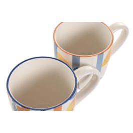 DKD Home Decor Mug Mediterraneo Gres Azul Amarillo Blanco Naranja 10.5 x 11.5 x 16 cm (4 Unidades)