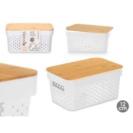 Caja Multiusos Kinvara Perforada Tapa Bambú Pequeña Blanca 12 cm (8 Unidades)