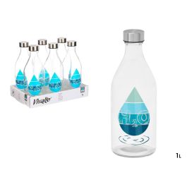 Vivalto Botella de Agua con Tapon de Acero, Vidrio, 1000 ml, 9x25x9 cm, Transparente y Plata (Set de 12) Precio: 21.49999995. SKU: B19NE9PRKP