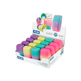 Milan Sacapuntas Compact Sunset Plástico 2 Usos con Goma de Borrar y Depósito Colores Surtidos