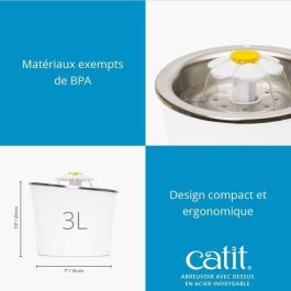 Catit CAT43725 Fuente de agua para gatos Flower, 3 L, Tapa de acero inoxidable, con Luz LED, Blanca