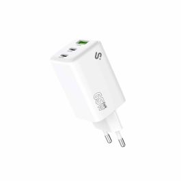 Subblim SUBCHG-6G6530 Cargador GaN de Pared 65W con 2 USB-C (PD 3.0) y 1 USB-A (QC 3.0) Carga Rápida 3 Dispositivos Simultáneos Universal Blanco