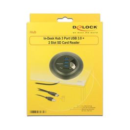 DELOCK Tisch-Hub con 3 Puertos USB 3.0 y Lector de Tarjetas SD de 2 Ranuras | 62869