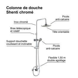 Rousseau Columna de Ducha Shenti con Grifo Monomando Mecánico, Cabezal Ø 207mm, Ducha de Mano 3 Chorros Antical, Cromo Rousseau Columna de Ducha Shenti con Grifo Monomando Mecánico, Cabezal Ø 207mm, Ducha de Mano 3 Chorros Antical, Cromo