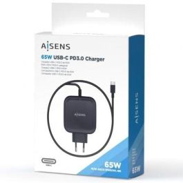 Aisens Cargador USB-C 65W PD3.0 QC3.0 con Cable 1.2M Negro