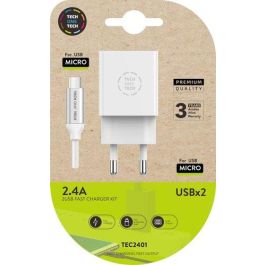 Cargador Tech-One-Tech Doble Pared Blanco + Cable Usb-Usb Micro Alto Rendimiento 2,4A Precio: 7.79000057. SKU: B1GR4JY9R9