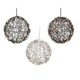 Lumineo Bola LED de Metal Ø15 cm, 60 Luces Fijas, Temporizador 6/18h, Pilas AA, Colores Surtidos, Exterior IP44