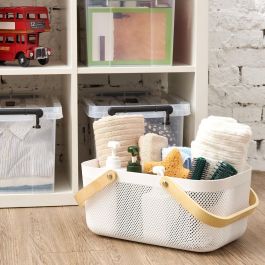 Inde Cesta Organizadora Rectangular de Plástico con Asa de Madera 41.4 cm x 26.9 cm x 17.8 cm (12 Unidades)