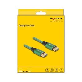 DeLOCK Cable DisplayPort 2.1, 16K 60 Hz, 2 Metros, Conectores Macho Dorados, Blindaje Triple, Chaqueta Textil Verde Metal, 40 Gbit/s, DSC 1.2a, HDCP 2.3