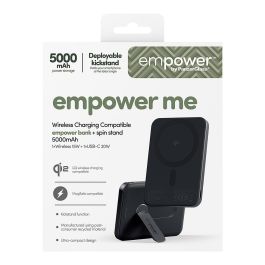 PanzerGlass Empower Bank w. Spin Stand - Banco de Potencia con Cargador Inalámbrico de 15W, 5000mAh, Color Negro Espacial