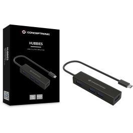 Conceptronic HUBBIES07B Hub USB Tipo C con 4 Puertos USB 3.0 de Aluminio Negro