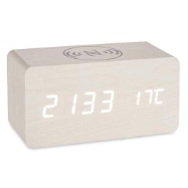 Giftdecor Reloj Alarma con Temperatura, Blanco, 15x7.5x7 cm, Madera MDF y PVC, USB + Pilas (12 Unidades)