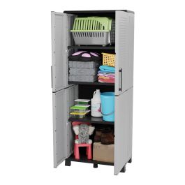 Art Plast Armario alto de polipropileno gris claro, estantes ajustables, 68 x 37 x 169 cm