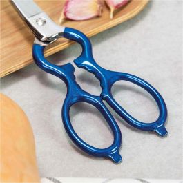 3 Claveles Tijeras de Cocina Multiusos de Acero Inoxidable 8" (20,3cm) Forjadas con Filo Dentado y Dedales Azules