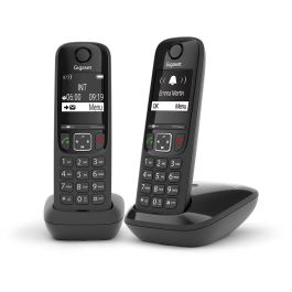 Gigaset AS690 Duo Teléfono DECT/analógico Inalámbrico, Altavoz, Identificador de Llamadas, Negro
