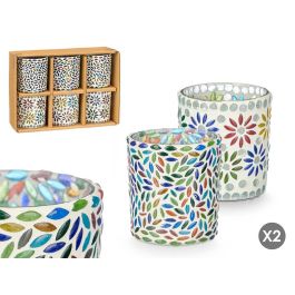 Giftdecor Portavelas Redondo Flores Surtidos de Vidrio Multicolor 8x9.5x8 cm (24 Unidades)