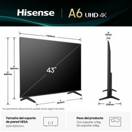 Hisense 43A6Q Televisor Smart TV 43" 4K Ultra HD VIDAA Alexa, Dolby Vision, Modo Juego Plus, Wi-Fi Negro