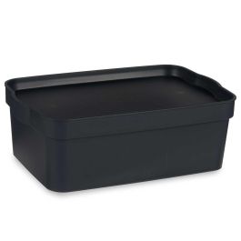 Kipit Caja de Plástico con Tapa, 6 Litros de Capacidad, Color Antracita, Dimensiones 21x11x32 cm, Almacenaje y Organización (Set de 12)