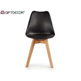 Silla Plastico Con Patas Madera Negro Giftdecor 42X80CM (4 Unidades) Silla Plastico Con Patas Madera Negro Giftdecor 42X80CM (4 Unidades)