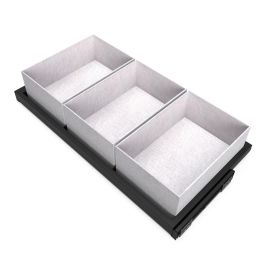 Emuca Kit de bandeja, 3 cestos organizadores y bastidor de guías con cierre suave para armarios, regulable, módulo 900mm, Negro texturizado