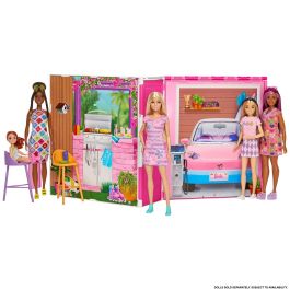 Barbie HRJ77 Muñeca 65 Aniversario con Casa de Muñecas Plegable Amueblada, 2 Pisos, 4 Áreas de Juego y Cachorro