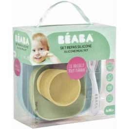 Beaba Juego de Platos de Silicona con Ventosa para Bebé 4 Piezas: Plato, Tazón, Vaso y Cuchara - Amarillo