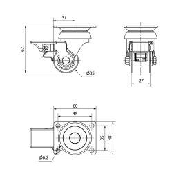 Ruedas Alex Rueda giratoria con placa y freno, rodamiento de bolas, color naranja, carga máx. 100 kg, Ø 3,5 cm