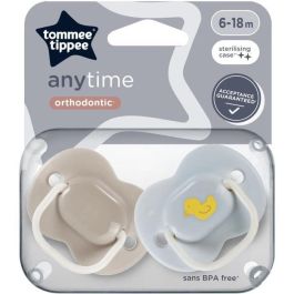 Chupetes - TOMMEE TIPPEE - ANYTIME - 6-18 meses - Set de 2 chupetes simétricos sin BPA - Cápsula de esterilización reutilizable