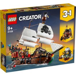 LEGO Creator 3-in-1 31109 Barco pirata con velas móviles, cañones, 3 figuras, tiburón y loro