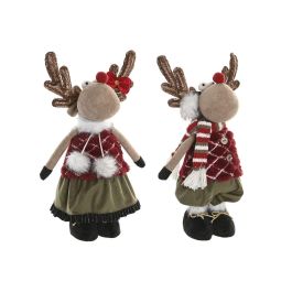 DKD Home Decor Figura Reno Decoración Navidad Alpina Poliéster Verde Rojo Marrón 16x41x23 cm 2 Unidades