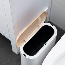 Kitchen Move KIT1712730323829 - Papelera de Baño Estrecha con Empuje, 10 L, de Madera, para Optimización de Espacios