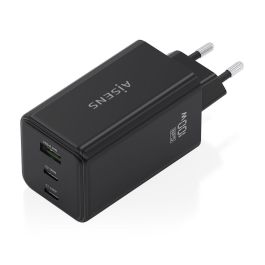 AISENS ASCH-100W3P052-BK Cargador GaN 100W 3 Puertos (2 USB-C, 1 USB-A) Carga Rápida Power Delivery Universal Negro