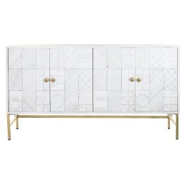 DKD Home Decor Buffet Moderno Blanco Dorado, 157x43x84 cm, 4 Puertas, 2 Estanterías, Madera de Mango y Latón, Hecho a Mano Diseño Rombo