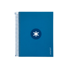 Antartik Cuaderno espiral A5 120h 90 gr cuadro 5mm 5 bandas6 taladros tapa forrada azul oscuro