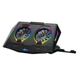 Conceptronic THYIA02B Soporte Base Refrigeración Portátiles Gaming 17" RGB 2 Ventiladores Silenciosos Pantalla LCD 4 Niveles USB Negro