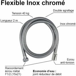Edouard Rousseau Flexo de ducha ROU3047404226367 Acero Inoxidable Cromado con Doble Grapa 2m Anti-torsión Reducción Caudal