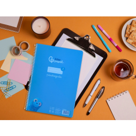Liderpapel Cuaderno Espiral A4 Pautaguía 80 Hojas 90gr Cuadro Pautado 3mm con Margen, Tapa Plástico, Color Azul