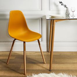 Home Deco Factory Silla Phenix Mostaza Essentiel - Diseño Escandinavo, Polipropileno y Hierro