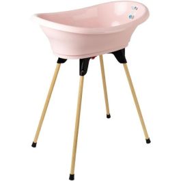 Thermobaby Kit de Baño Vasco 2 en 1 Completo: Bañera, Pies y Manguera de Desagüe - Rosa Empolvado para Bebé con Confort Elevado