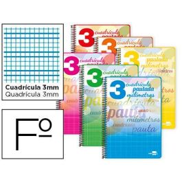 Cuaderno Espiral Liderpapel Folio Pautaguia Tapa Blanda 80H 75 gr Cuadro Pautado 3 mm Con Margen Colores Surtidos 8 unidades